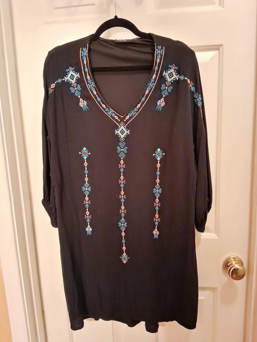 Wrangler WesterN Styled Embroidered Black Tunic - Fully Lined